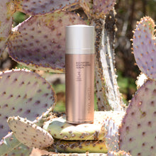 Load image into Gallery viewer, Bio Peptide Revitalizing Serum 30ml on Prickly Pear Cactus. Mikel Kristi Skincare based in the Arizona desert. Step 3: Treat product in airless pump bottle with metallic rosey pink colored label.
