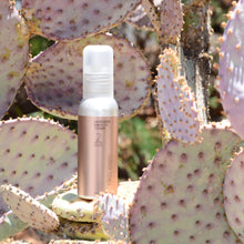 Load image into Gallery viewer, Lavender Hibiscus Toner and facial mist 60ml. Photographed on a Prickly Pear Cactus. Product is by Mikel Kristi Skincare, based in the Arizona desert. This product is Step 2: Refine, and comes in a 60ml aluminum spray bottle with metallic rosy pink colored label.
